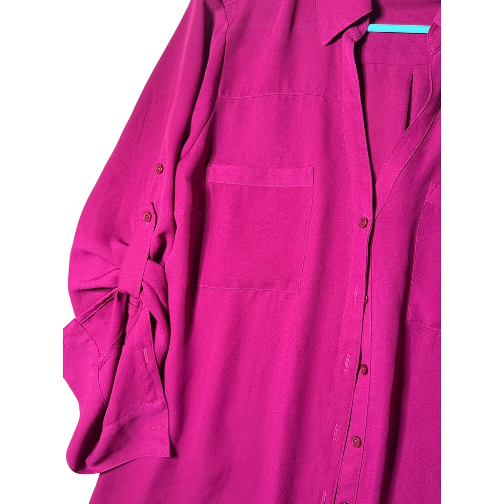 Express Magenta Pink Portofino Roll Tab Sleeve Button Down Blouse Large L - Picture 10 of 11